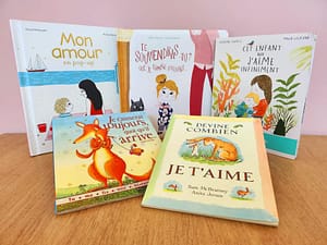 Sélection de cinq livres jeunesse sur l’amour parental, incluant "Mon amour", "Te souviendras-tu ?", "Cet enfant que j’aime infiniment", "Je t’aimerai toujours, quoi qu’il arrive" et "Devine combien je t’aime".