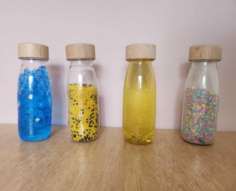 Lot de bouteilles sensorielles PETIT BOUM – modèles colorés pour éveil visuel, manipulation et exploration sensorielle