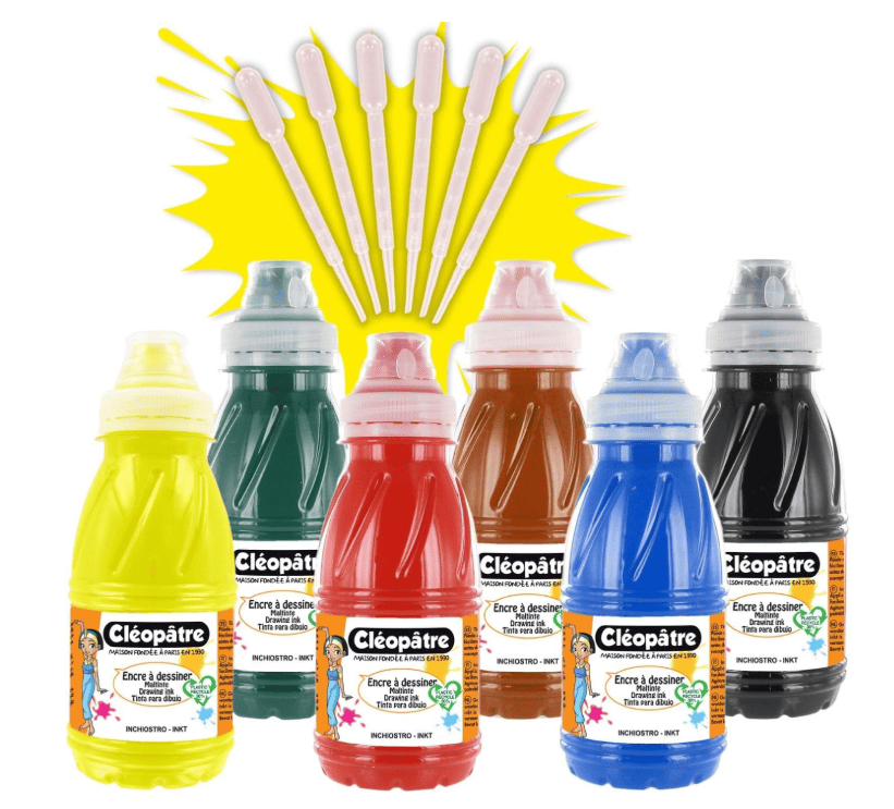 Encres à dessiner Cléopâtre pour enfants avec pipettes, peinture liquide adaptée à l’activité de dessin magique